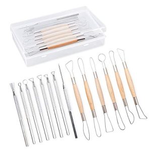 14PCS Ceramic Pottery Clay Ribbon Sculpting Tool Kit with Feather Wire Texture and Needle Detail Tools for Carving/Scraping, Modeling,by Augernis