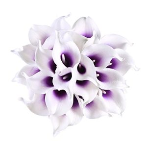 Veryhome 20pcs Lifelike Artificial Calla Lily Flowers for DIY Bridal Wedding Bouquet Centerpieces Home Decor (Purple White)