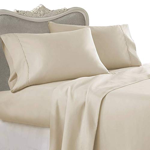 4 Piece Luxurious 1500 Thread Count Cal King Size Siberian Goose Down Comforter Set 100%?Egyptian Cotton, Beige Solid?Color, 1500 TC - 750FP - 50Oz.