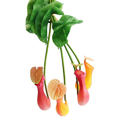 Htmeing 4pcs Asian Pitcher Plant Common Nepenthes Artificial Succulent Plants Wall Hanging Basket Flower Home Decoration (Orange)