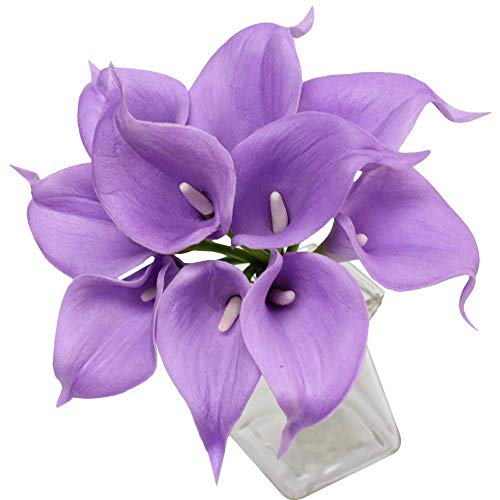 Angel Isabella, LLC 20pc Set of Keepsake Artificial Real Touch Calla Lily with Small Bloom Perfect for Making Bouquet, Boutonniere,Corsage (Solid Lavender)