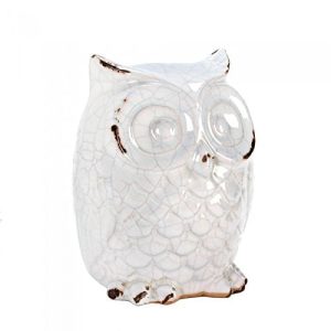 Accent Plus 10015684 Wide-Eyed Glazed White Owl Statue, Multicolor