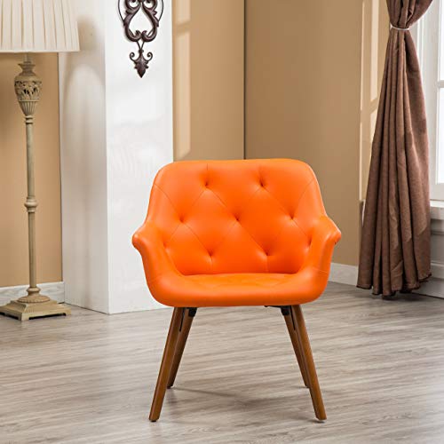 Roundhill Furniture AC122OG Vauclucy Contemporary Faux Leather Diamond Tufted Accent Chair, Orange