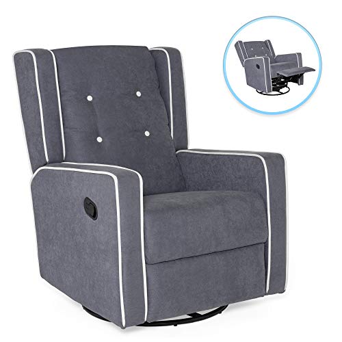 Best Choice Products Mid-Century Modern Tufted Upholstered Swivel Recliner Lounge Rocking Chair for Nursery, Home, Living Room, Study w/ 360-Degree Swivel Base, Full Recline - Gray
