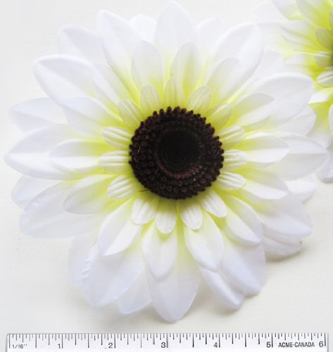 (2) Silk White Big Sunflowers sun Flower Heads , Gerber Daisies - 5.5 - Artificial Flowers Heads Fabric Floral Supplies Wholesale Lot for Wedding Flowers Accessories Make Bridal Hair Clips Headbands Dress
