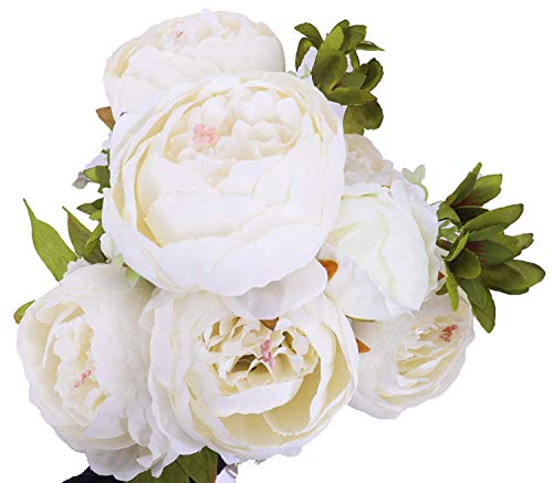 LNHOMY Artificial Silk Peony Flowers Fake Vintage Bouquets for Wedding Home Decoration, Cream