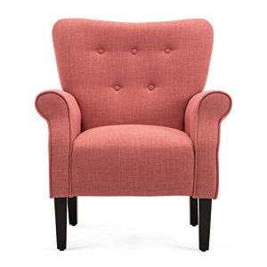 BELLEZE Accent Chair Armchair High Back Cushion Seat Armrest Linen Modern with Wooden Leg, Brick