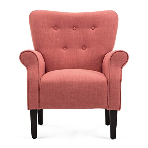 BELLEZE Accent Chair Armchair High Back Cushion Seat Armrest Linen Modern with Wooden Leg, Brick