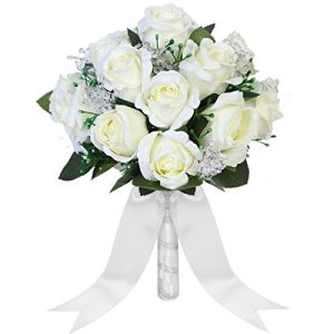 Aivanart Wedding Bouquet Crystal Silk Roses Bridal Wedding Hand Bouquet Bridesmaid Holding Artificial Fake Flowers