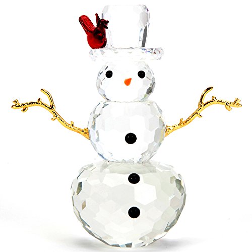 Bits and Pieces - Crystal Snowman Figurine - Decorative Hand Crafted Christmas Crystal Collectible Figurines