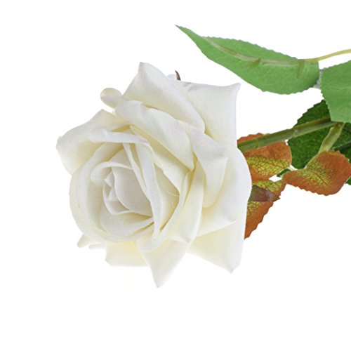 Yeahii Single Stem Artificial Flower Fake Silk Rose Bridal Wedding Garden Home Decor (White)