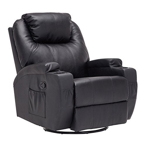 Mecor Heated Recliner Chair, Bonded Leather Massage Chair with Control and Cup Holder for Living Room (Black)