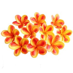 Xilyya 10PCS Natural Real Touch Artificial Not Silk Plumeria Flowers Head with Stem for DIY Cake Decoration and Wedding Bouquets (Orange)