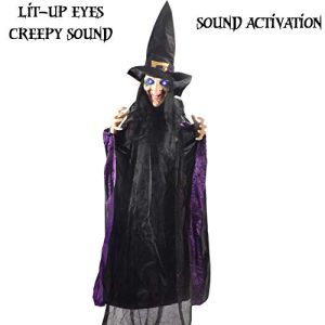 JOYIN Life Size 74 Hanging Animated Witch with LED Eyes and Spooky Sounds for Halloween Decorations