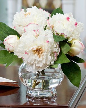 Peony Silk Flower Centerpiece - White