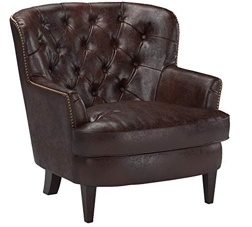 Great Deal Furniture 211347 Alfred Tufted Brown Bonded Leather Club, Contemporary Lounge Accent Chair