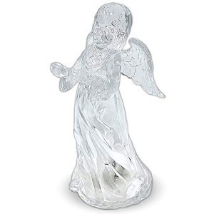 BANBERRY DESIGNS LED Lighted Angel Figurine - Clear Acrylic Color Changing Angel Holding a Heart Statue Decoration - 7 Inch