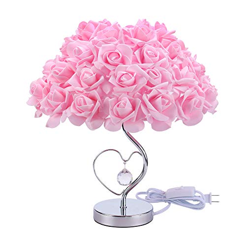 Pink Rose Lamp Home Decor Romatic Artificial Desk Table Light Commercial Decoration Birthday Day Gift