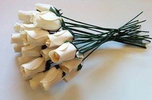 Aariel's Attic 24 Beautiful Realistic Ivory White Wooden Roses (Standard Version)
