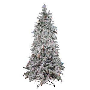 6.5' Pre-Lit Flocked Dunton Spruce Slim Artificial Christmas Tree - Multi Lights