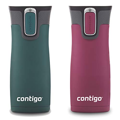 Contigo AUTOSEAL West Loop Vacuum-Insulated Stainless Steel Travel Mug, 16 oz, 2-Pack, Chard and Passion Fruit