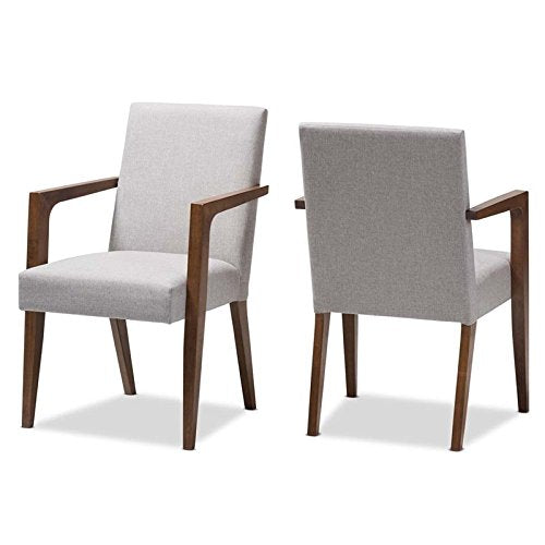 Baxton Studio Andrea Upholstered Arm Chair in Gray Beige (Set of 2)