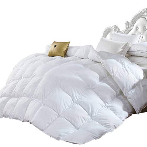 Grandeur Linen's Twin Extra Long (XL) Size Luxurious 1200 Thread Count Goose Down Alternative Comforter, 100% Egyptian Cotton Cover, Solid White Color, 750 Fill Power, 50 Oz Fill Weight