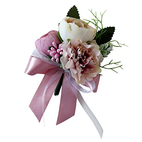 SM SunniMix Wedding Tea Rose Carnation Silk Flower Boutonniere Corsage - Dusty Pink