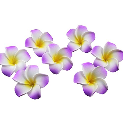 KODORIA 50pcs Artificial Plumeria Flower Hawaiian Foam Frangipani Flower Petals for Hawaiian Luau Wedding Party Decoration - Purple