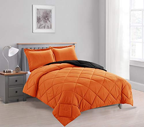 Empire Home 3-PC Reversible Down Alternative All Season Comforter Set with (Orange/Black, Twin Size)