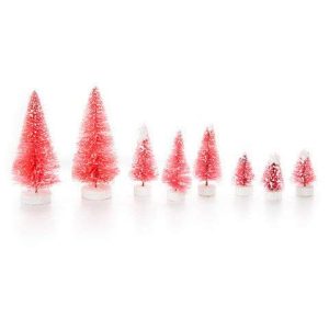 Darice 1616-29P Miniature Pink Sisal Trees, Frosted, Assorted Sizes, 8 Pieces, Red