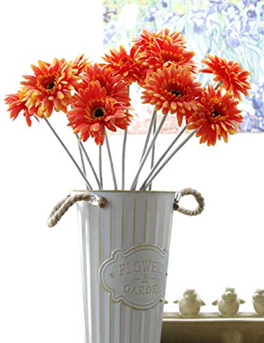 Charmly 10 Pcs Artificial Gerbera Fake Daisy Flowers Flocking Stem Chrysanthemum Flower Home Wedding Party Decor 20 High Orange