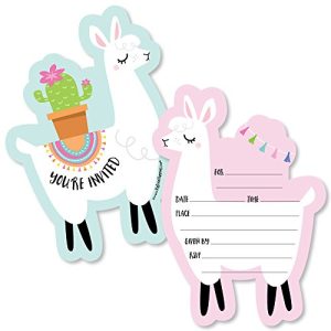 Whole Llama Fun - Shaped Fill-In Invitations - Llama Fiesta Baby Shower or Birthday Party Invitation Cards with Envelopes - Set of 12