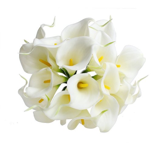 Leegoal European Style Calla Lily Bridal Wedding Bouquet Real Touch PU Flowers (White, Set of 10 Pcs)