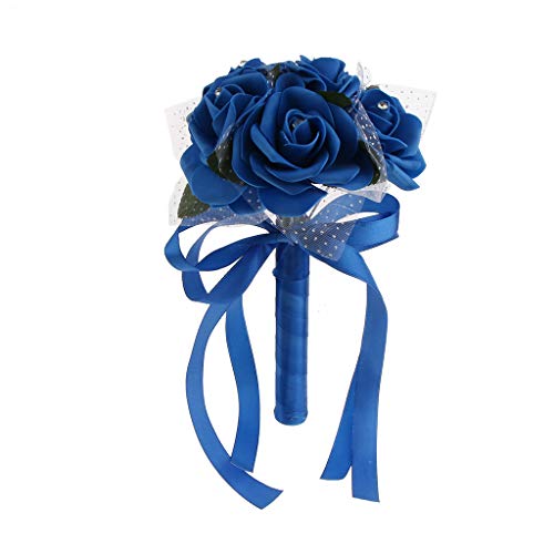 SM SunniMix Rose Foam Flower Bridesmaid Bouquet Bridal Wedding Party Decoration - Royal Blue