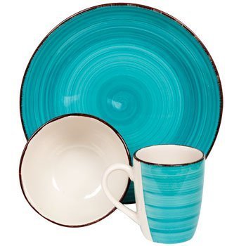 12 Piece Dinnerware Set, Turquoise Swirl, Stoneware by Royal Norfolk