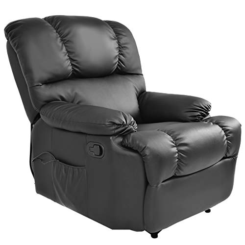 Giantex Recliner Massage Sofa Chair with Heating Set and 8 Vibrating Modes, Ergonomic Full Body Leather Massage Chair Recliner with Control for Home, Living Room (Black)