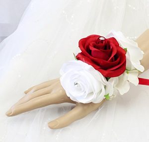 Angel Isabella Wrist Corsage - Red and White Roses - Perfect from prom, wedding, homecoming, etc.