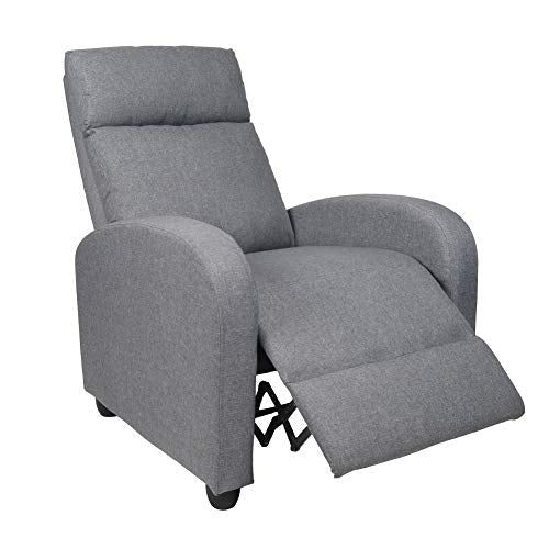 Polar Aurora Single Manual Recliner Chair Padded Seat PU Leather/Fabric Living Room Sofa Modern Recliner Seat Home Theater Seating for Living Room (Gray -Fabric)