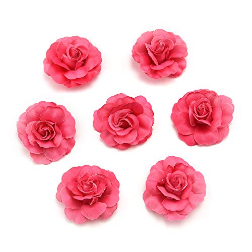 Flower Heads in Bulk Wholesale for Crafts Artificial Silk Mini Rose Fake Flower Head Wedding Home Decoration DIY Party Festival Decor Garland Scrapbook Gift Box Craft 30pcs/lot (Rose red)