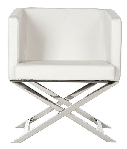 Safavieh Home Collection Celine White and Chrome Modern Glam Bonded Leather Cross Leg Chair