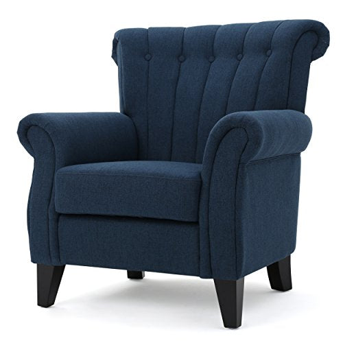 Great Deal Furniture 299875 Romee | Channel-Tufted Fabric Club Chair | Dark Blue,