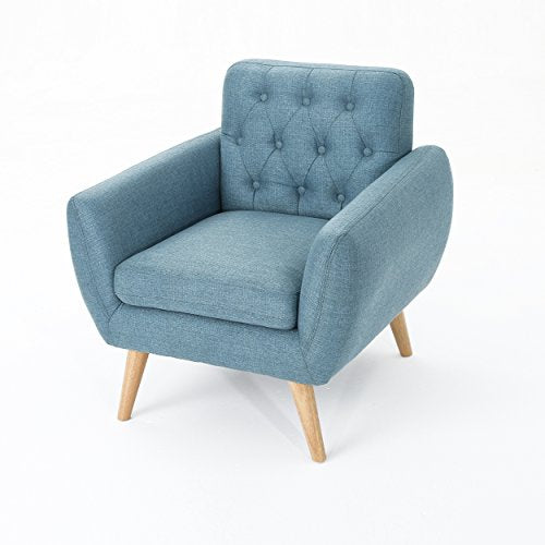 Christopher Knight Home 301860 Bernice Petite Mid Century Modern Tufted Fabric Club Chair, Blue/Natural