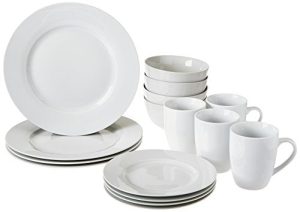 AMZ 16-Piece Kitchen Dinnerware Set, Plates, Bowls, Mugs, Service for 4, White