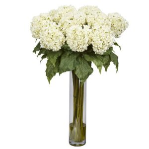 Nearly Natural 1221-WH Hydrangea Silk Flower Arrangement, White