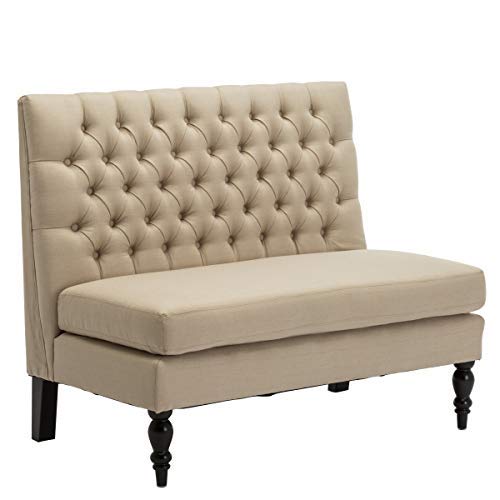 Modern Settee Bench Banquette loveseat Sofa Button Tufted Fabric Sofa Couch Ding Bench Chair 2-Seater