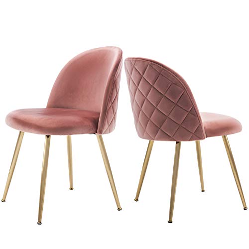 Velvet Pink Living Room Chairs, Vanity Chairs Accent Upholstered Makeup Chairs with Gold Plating Metal Legs for Bedroom/Dinning Room/Kitchen/Vanity/Patio, Set of 2 (Dusty Rose)