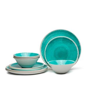 Melamine 12-Piece Dinnerware Set - Dishes Set Suitable Indoors and Outdoors,Service for 4,Lightweight, Turquoise