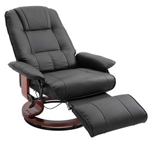 Faux Leather Adjustable Manual Traditional Swivel Base Recliner Chair with Footrest - Black