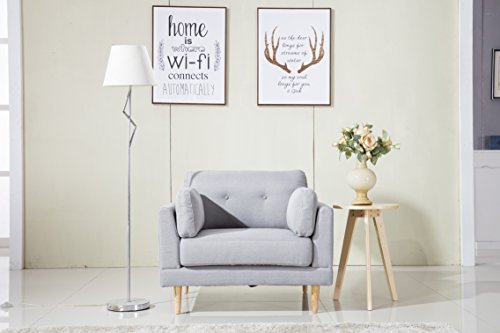 DIVANO ROMA FURNITURE Mid Century Modern Ultra Plush Linen Fabric Chair, Color Dark Grey and Light Grey (Light Grey)